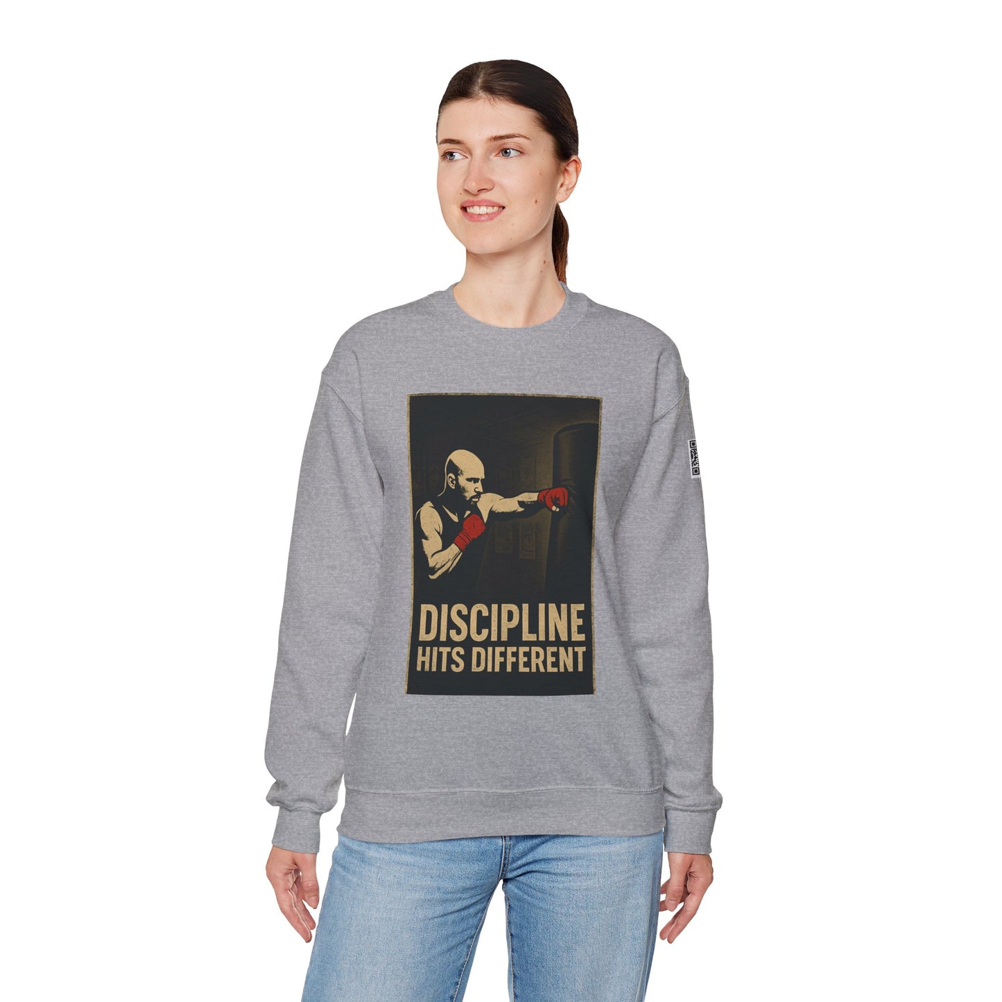 Motivational Sweatshirt - Discipline Hits Different - Unisex Crewneck - Fitness Gift - Workout Apparel - Casual Sport Style - Gym Wear