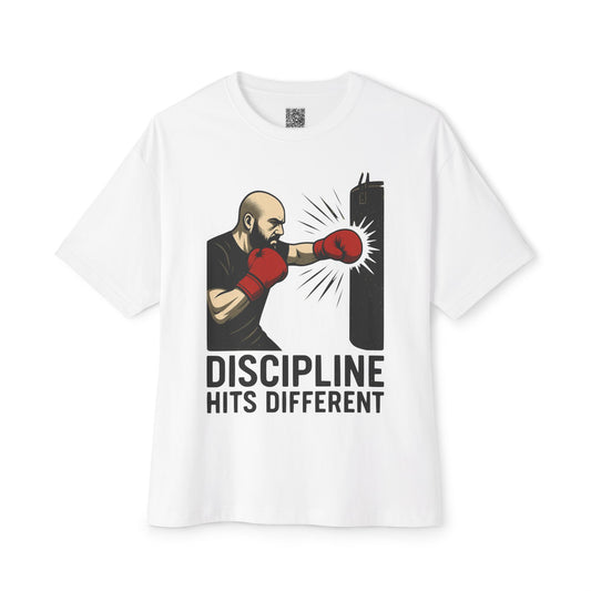 Discipline Hits Different with a Left Jab and Gloves - Spirit Unisex Oversized Tee, Motivational Fitness Shirt, Boxing Apparel, Gym T-Shirt, Gift for Gym Lovers