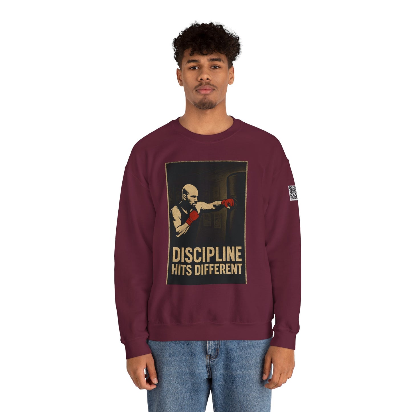Motivational Sweatshirt - Discipline Hits Different - Unisex Crewneck - Fitness Gift - Workout Apparel - Casual Sport Style - Gym Wear
