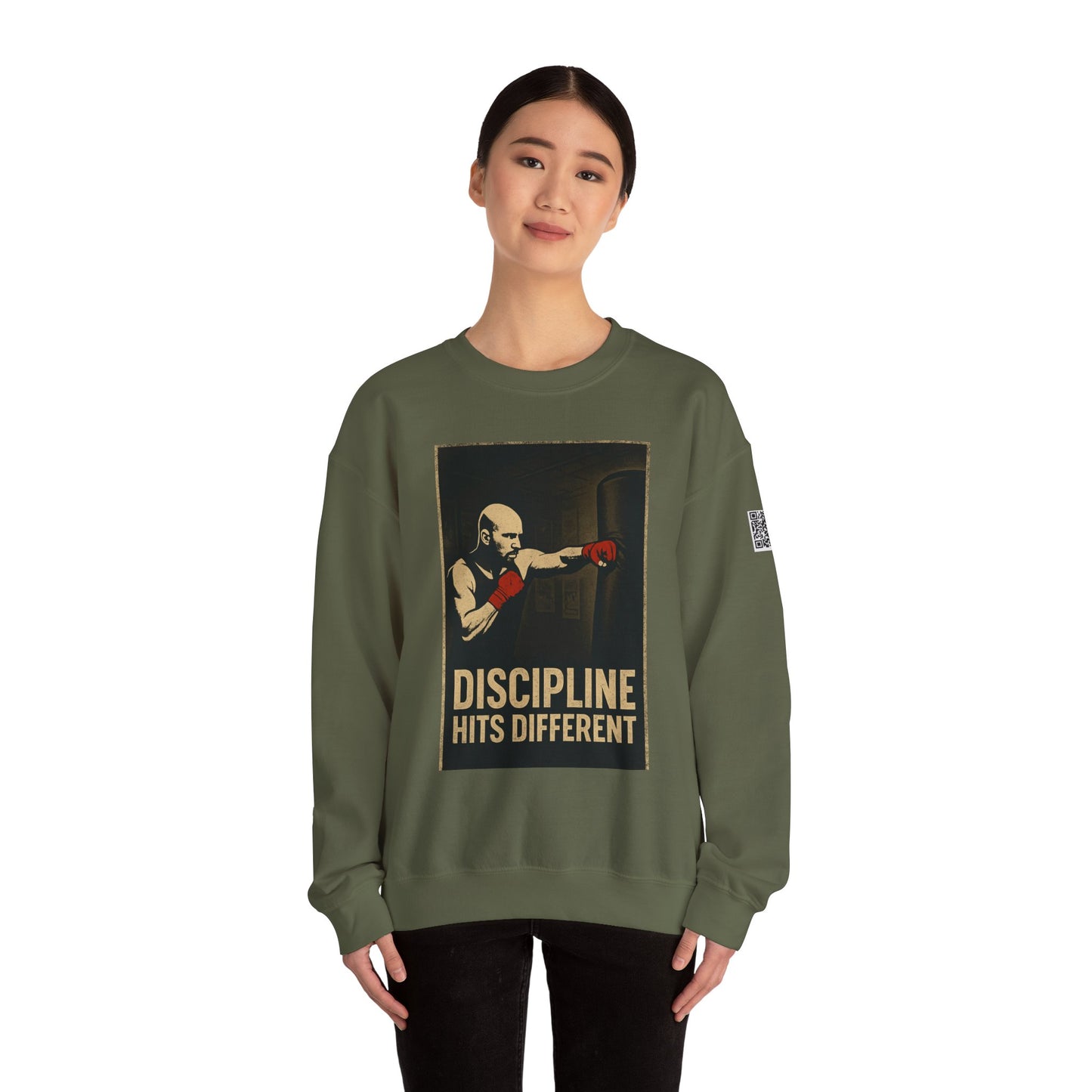 Motivational Sweatshirt - Discipline Hits Different - Unisex Crewneck - Fitness Gift - Workout Apparel - Casual Sport Style - Gym Wear