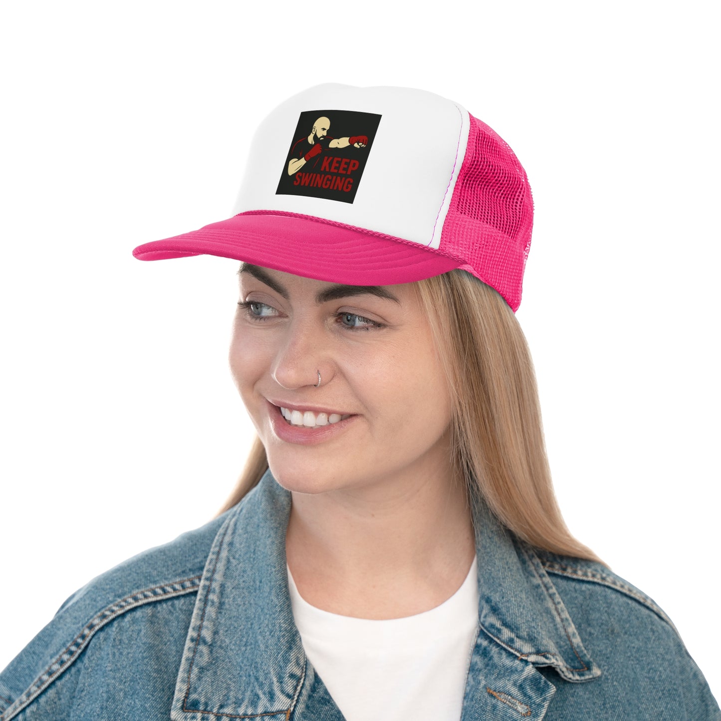 Keep Swinging Trucker Cap - Motivational Hat for Fighters & Sports Enthusiasts