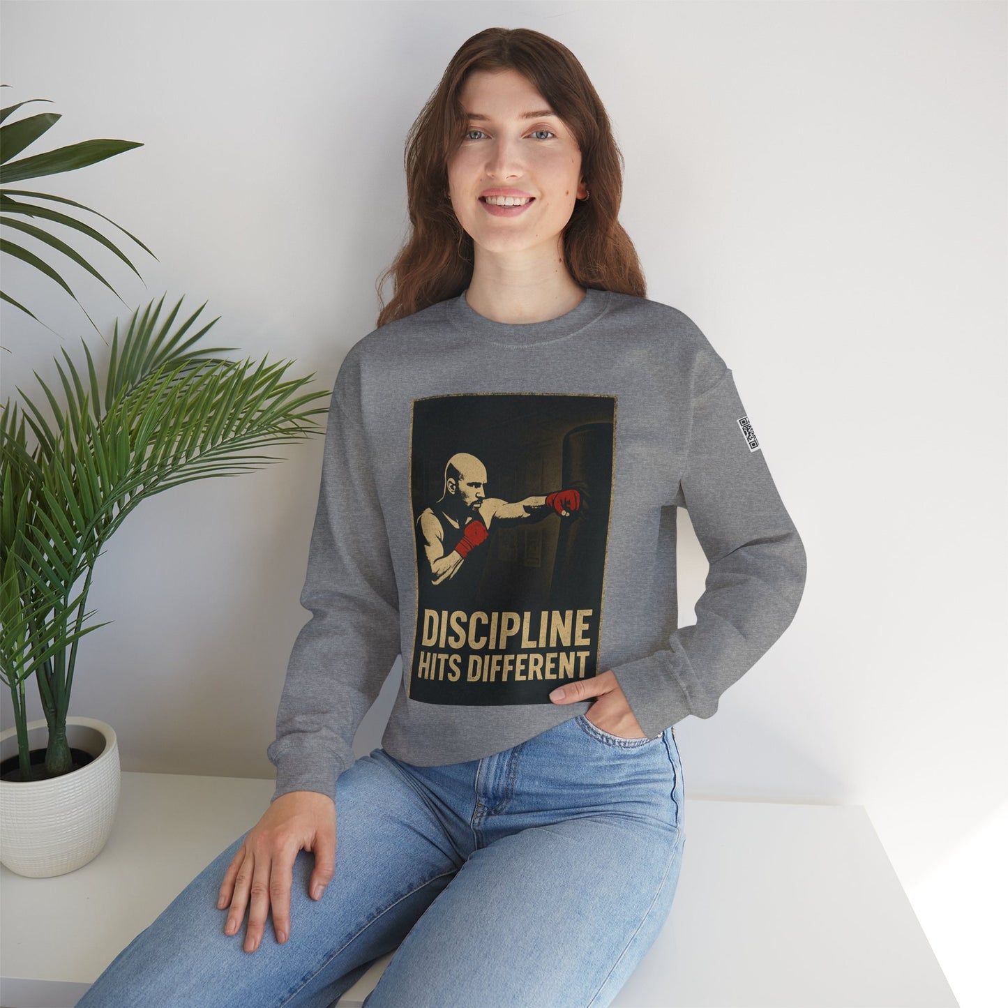 Motivational Sweatshirt - Discipline Hits Different - Unisex Crewneck - Fitness Gift - Workout Apparel - Casual Sport Style - Gym Wear
