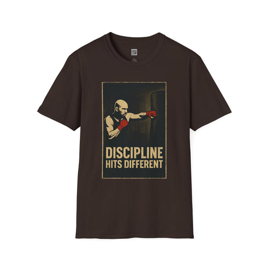 Motivational Unisex Softstyle T-Shirt - 'Discipline Hits Different' - with a Jab
