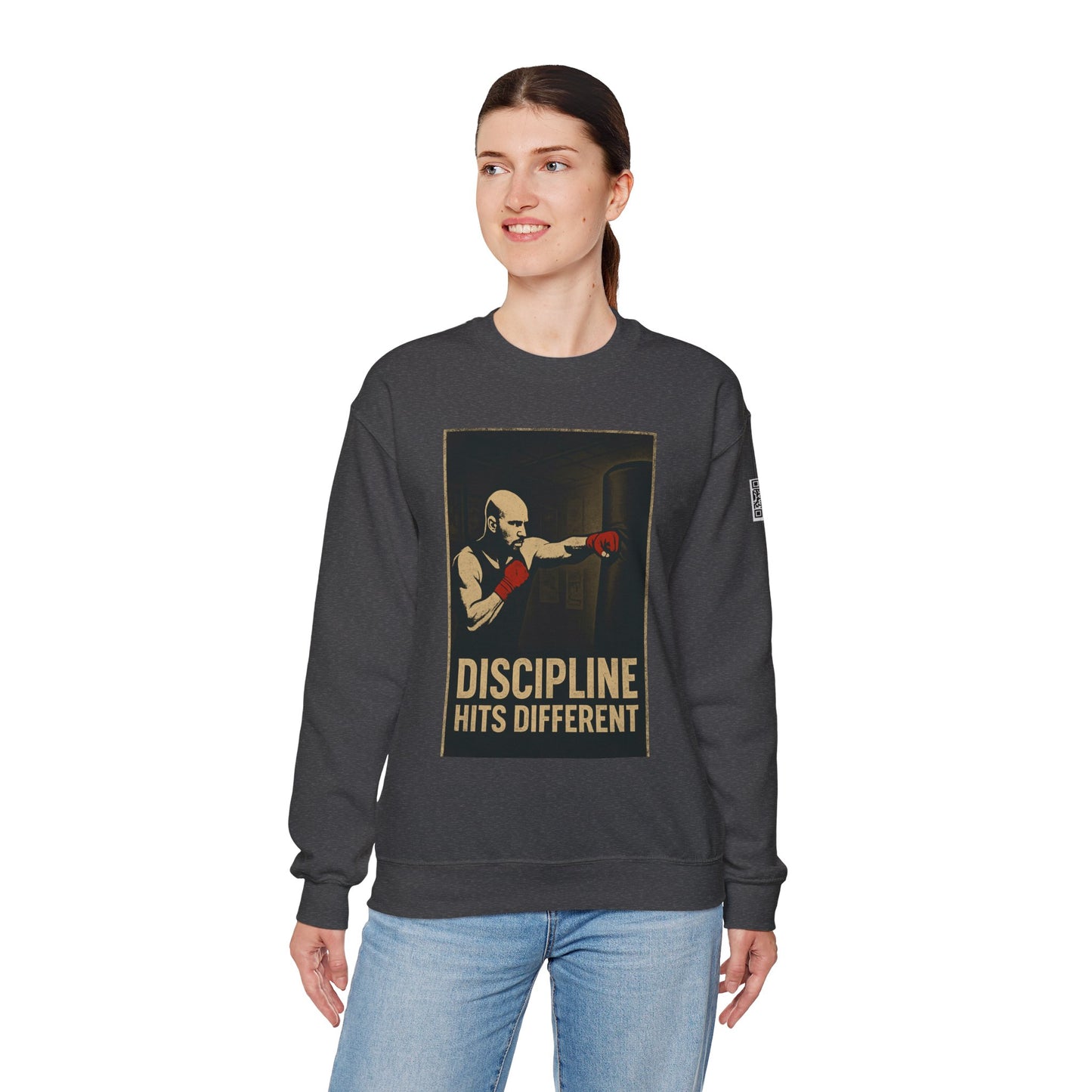 Motivational Sweatshirt - Discipline Hits Different - Unisex Crewneck - Fitness Gift - Workout Apparel - Casual Sport Style - Gym Wear