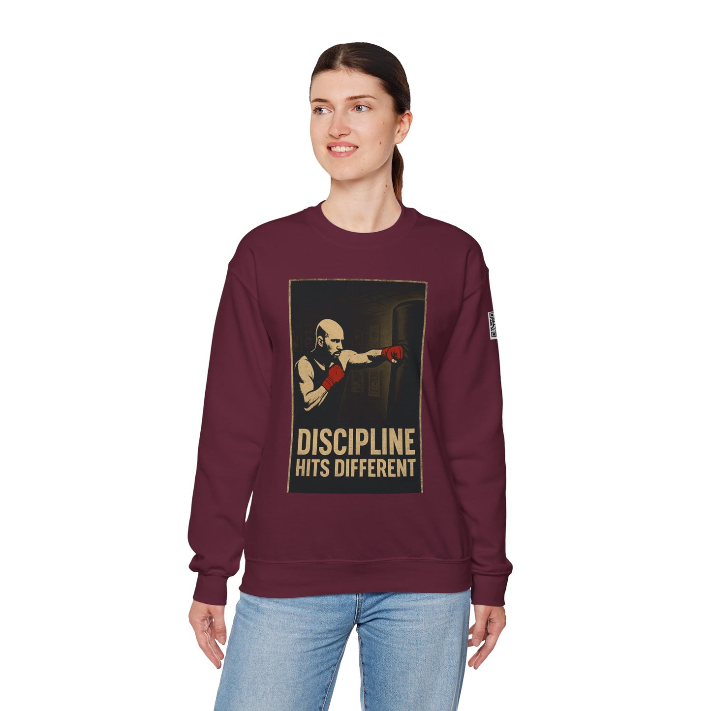 Motivational Sweatshirt - Discipline Hits Different - Unisex Crewneck - Fitness Gift - Workout Apparel - Casual Sport Style - Gym Wear