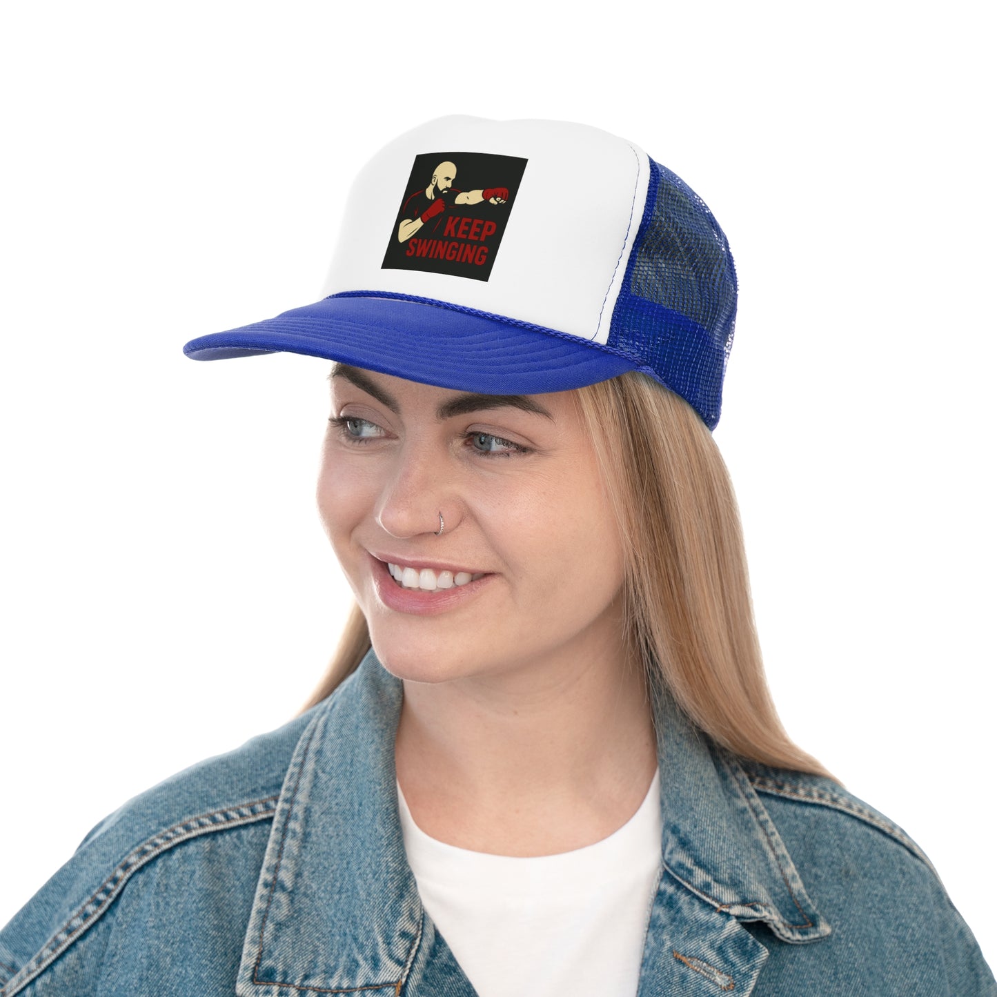 Keep Swinging Trucker Cap - Motivational Hat for Fighters & Sports Enthusiasts