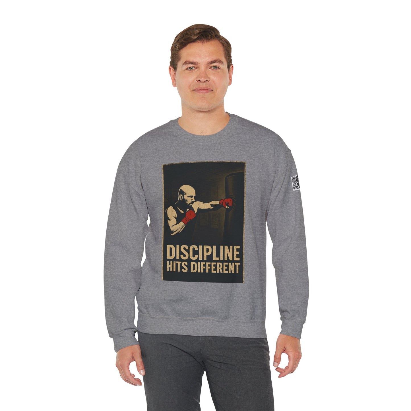 Motivational Sweatshirt - Discipline Hits Different - Unisex Crewneck - Fitness Gift - Workout Apparel - Casual Sport Style - Gym Wear