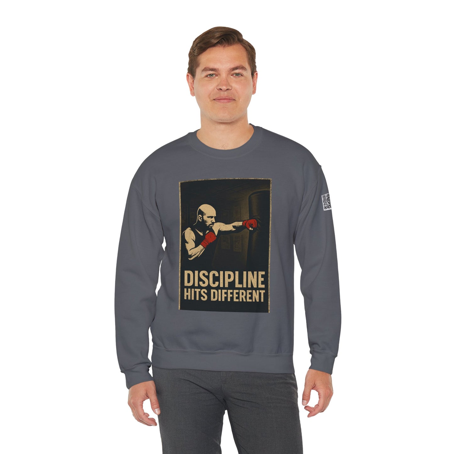 Motivational Sweatshirt - Discipline Hits Different - Unisex Crewneck - Fitness Gift - Workout Apparel - Casual Sport Style - Gym Wear