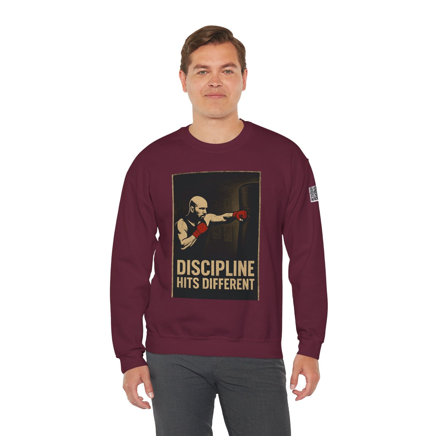 Motivational Sweatshirt - Discipline Hits Different - Unisex Crewneck - Fitness Gift - Workout Apparel - Casual Sport Style - Gym Wear