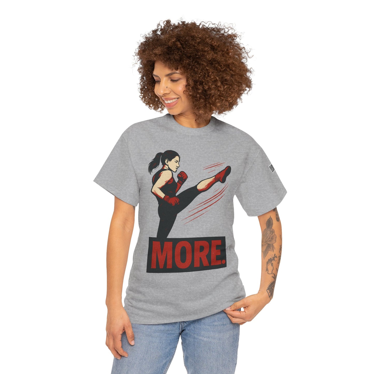 "More with a Kick " - Motivational Fitness Tee | Unisex Heavy Cotton Tee, Gym Shirt, Workout Apparel, Exercise Gift, Activewear, Sports Top