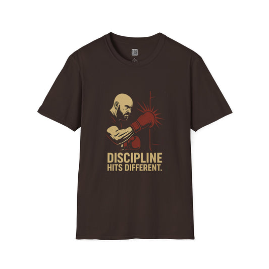 Motivational Unisex Softstyle T-Shirt - 'Discipline Hits Different' - with a Right Hook