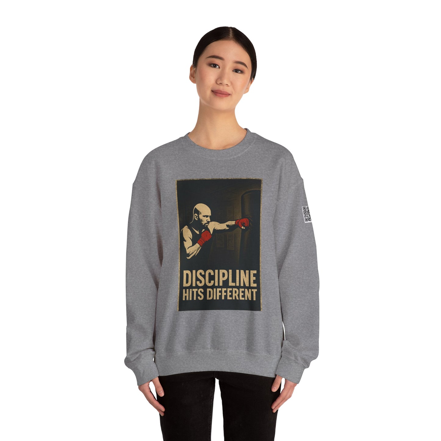 Motivational Sweatshirt - Discipline Hits Different - Unisex Crewneck - Fitness Gift - Workout Apparel - Casual Sport Style - Gym Wear