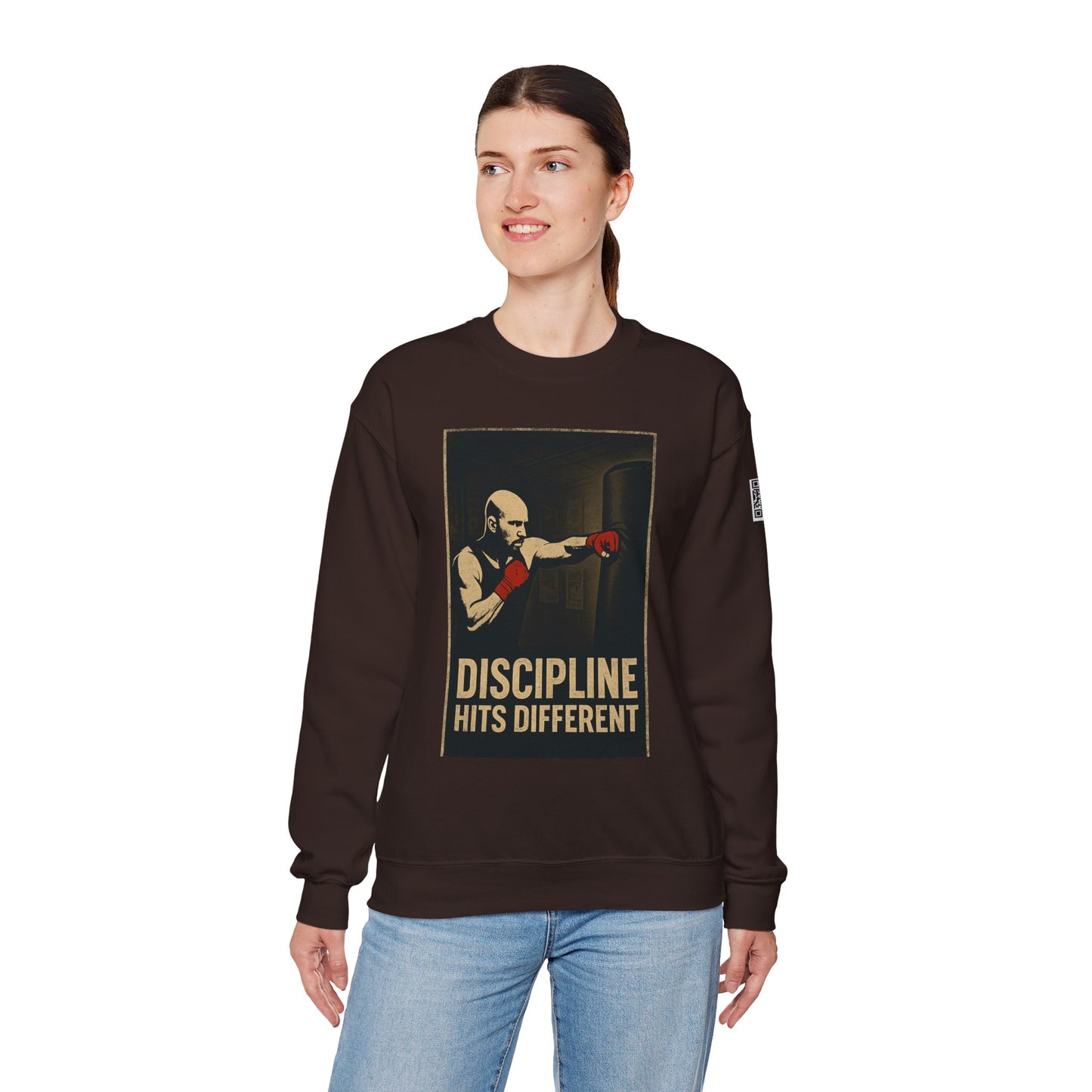 Motivational Sweatshirt - Discipline Hits Different - Unisex Crewneck - Fitness Gift - Workout Apparel - Casual Sport Style - Gym Wear