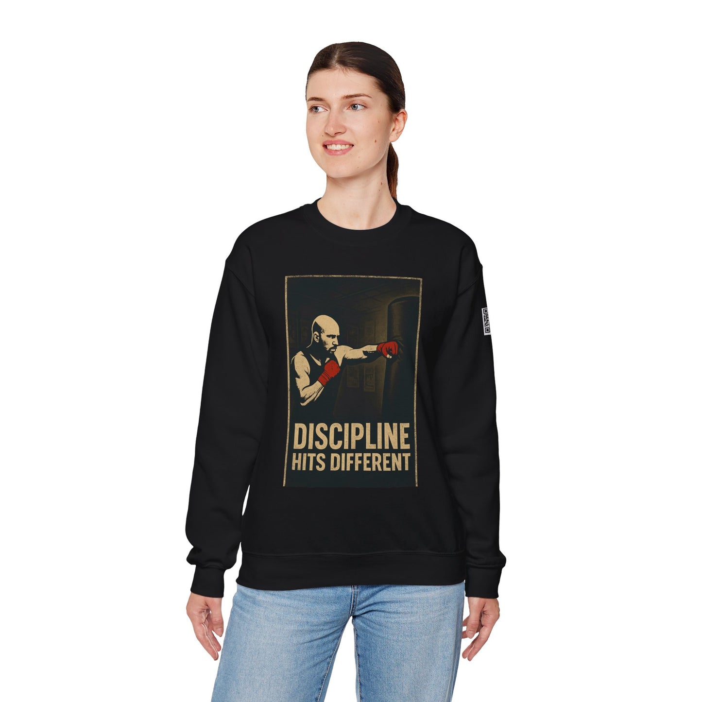 Motivational Sweatshirt - Discipline Hits Different - Unisex Crewneck - Fitness Gift - Workout Apparel - Casual Sport Style - Gym Wear