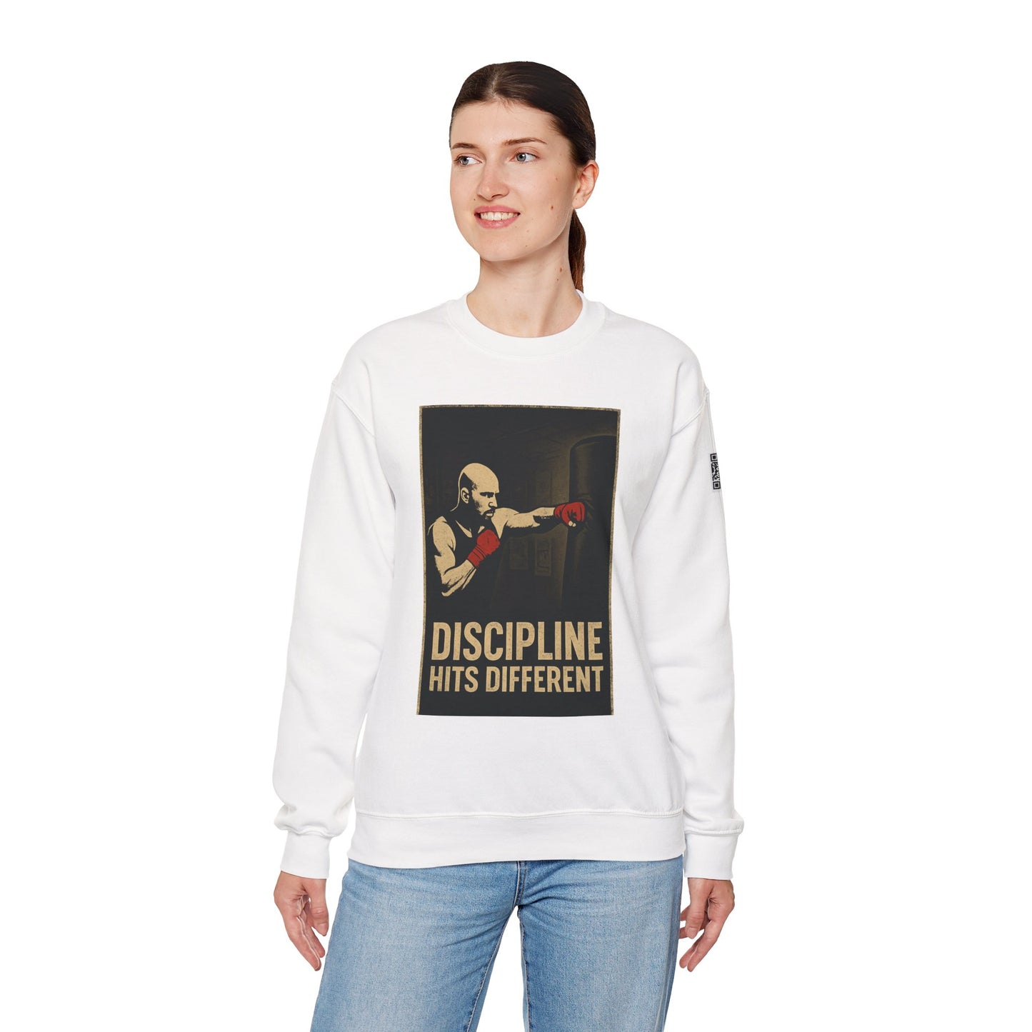 Motivational Sweatshirt - Discipline Hits Different - Unisex Crewneck - Fitness Gift - Workout Apparel - Casual Sport Style - Gym Wear