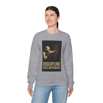Motivational Sweatshirt - Discipline Hits Different - Unisex Crewneck - Fitness Gift - Workout Apparel - Casual Sport Style - Gym Wear