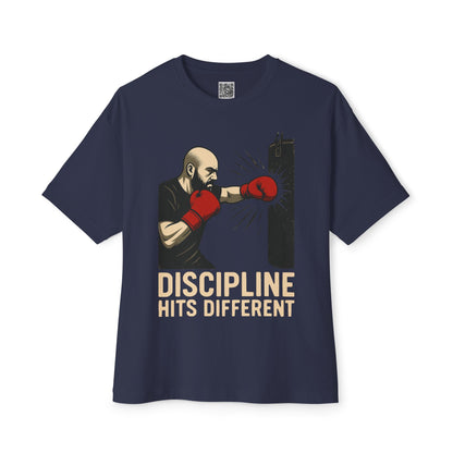 Discipline Hits Different with a Left Jab and Gloves - Spirit Unisex Oversized Tee, Motivational Fitness Shirt, Boxing Apparel, Gym T-Shirt, Gift for Gym Lovers