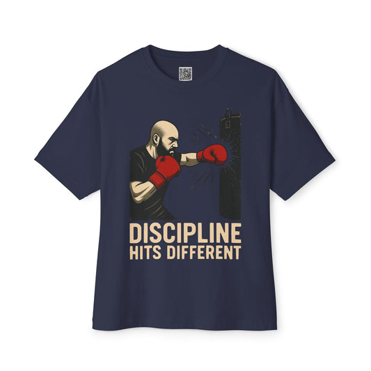 Discipline Hits Different with a Left Jab and Gloves - Spirit Unisex Oversized Tee, Motivational Fitness Shirt, Boxing Apparel, Gym T-Shirt, Gift for Gym Lovers