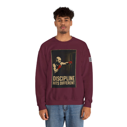 Motivational Sweatshirt - Discipline Hits Different - Unisex Crewneck - Fitness Gift - Workout Apparel - Casual Sport Style - Gym Wear