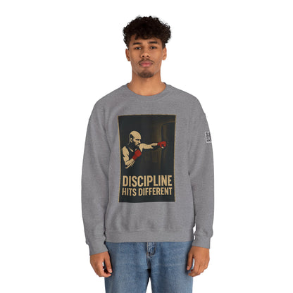 Motivational Sweatshirt - Discipline Hits Different - Unisex Crewneck - Fitness Gift - Workout Apparel - Casual Sport Style - Gym Wear
