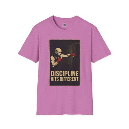 Motivational Unisex Softstyle T-Shirt - 'Discipline Hits Different' - with a Jab