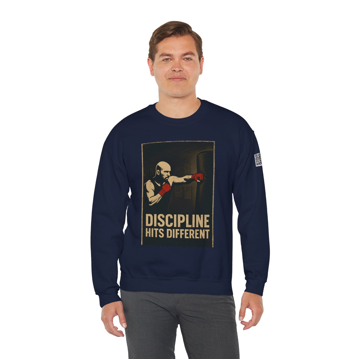 Motivational Sweatshirt - Discipline Hits Different - Unisex Crewneck - Fitness Gift - Workout Apparel - Casual Sport Style - Gym Wear