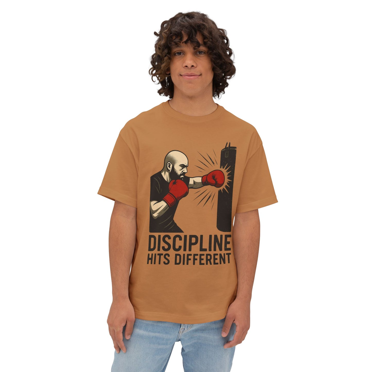 Discipline Hits Different with a Left Jab and Gloves - Spirit Unisex Oversized Tee, Motivational Fitness Shirt, Boxing Apparel, Gym T-Shirt, Gift for Gym Lovers
