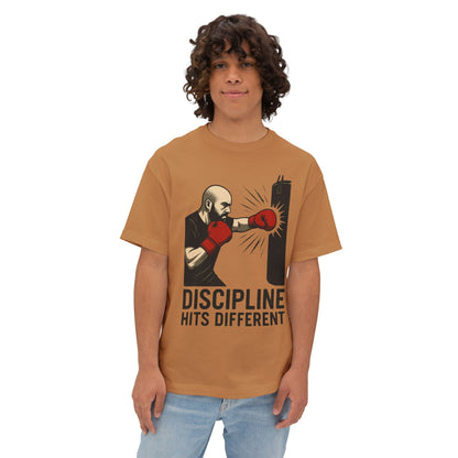 Discipline Hits Different with a Left Jab and Gloves - Spirit Unisex Oversized Tee, Motivational Fitness Shirt, Boxing Apparel, Gym T-Shirt, Gift for Gym Lovers
