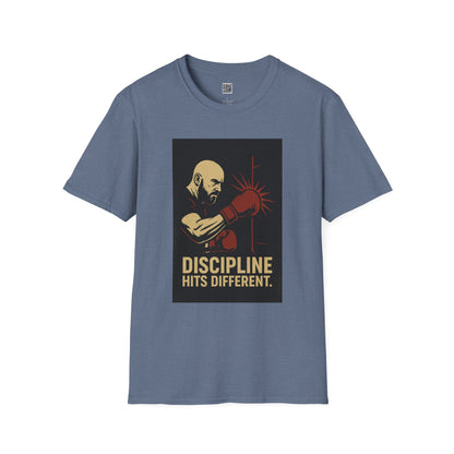 Motivational Unisex Softstyle T-Shirt - 'Discipline Hits Different' - with a Right Hook