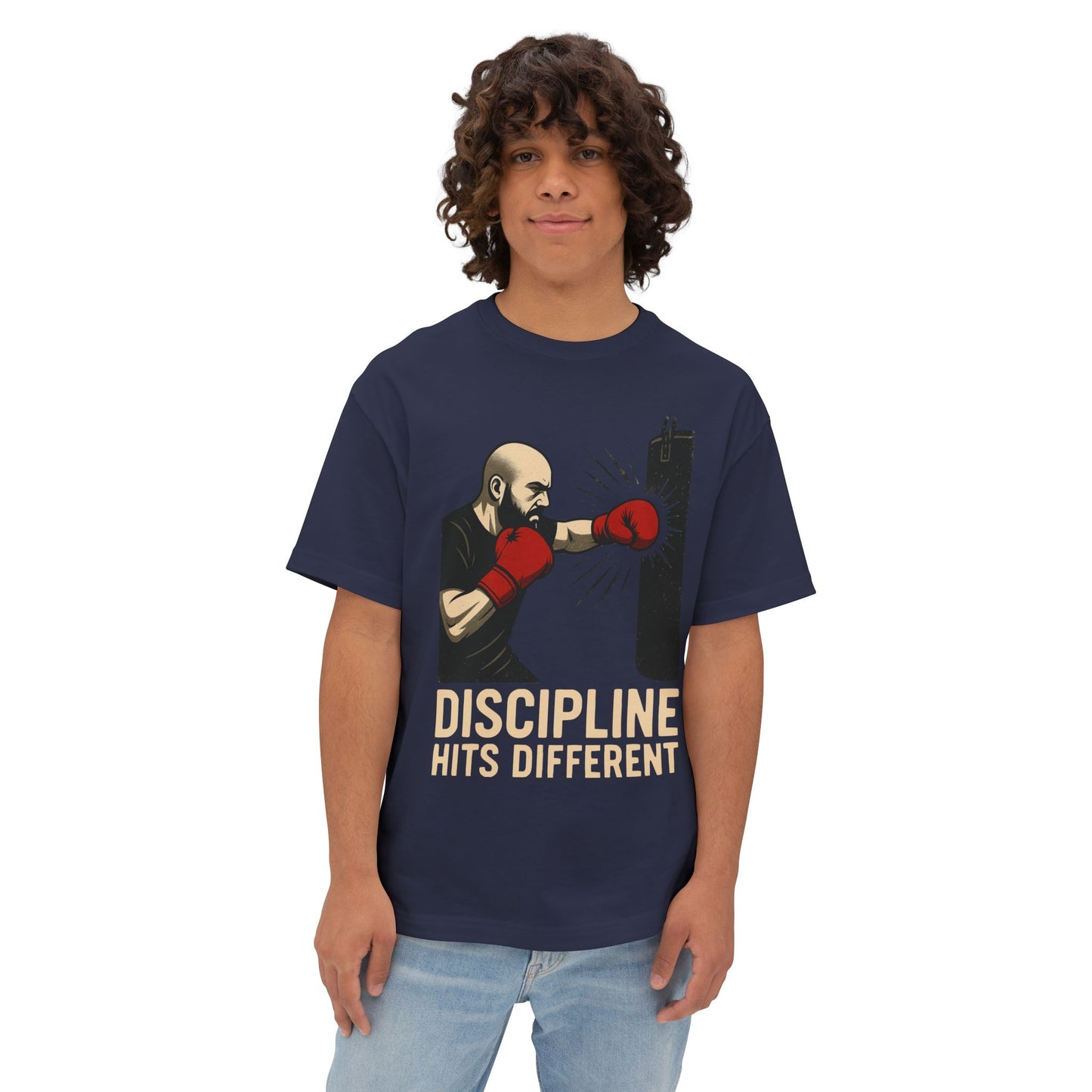 Discipline Hits Different with a Left Jab and Gloves - Spirit Unisex Oversized Tee, Motivational Fitness Shirt, Boxing Apparel, Gym T-Shirt, Gift for Gym Lovers