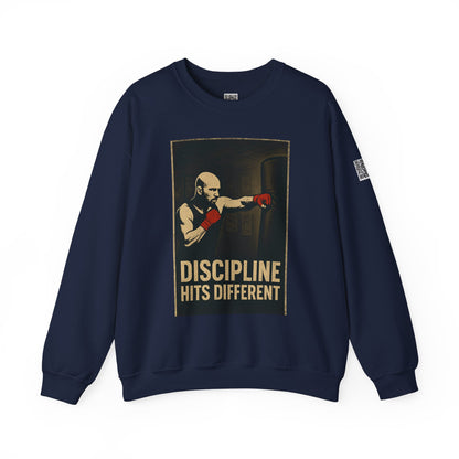Motivational Sweatshirt - Discipline Hits Different - Unisex Crewneck - Fitness Gift - Workout Apparel - Casual Sport Style - Gym Wear