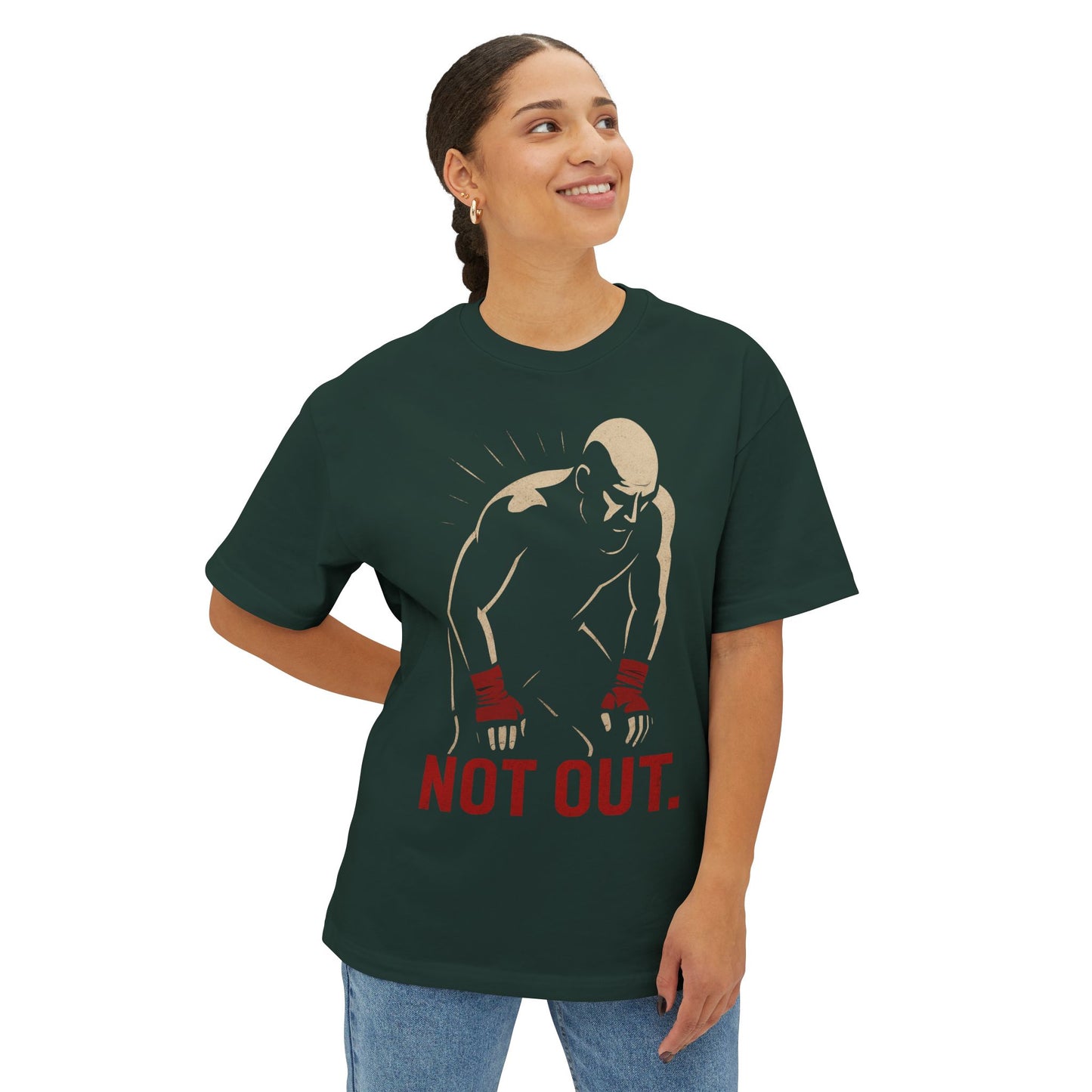 Not Out - Motivational Oversized Tee - Unisex Boxy T-Shirt, Gym Apparel, Fight Wear, Workout Clothing, Inspirational Gift
