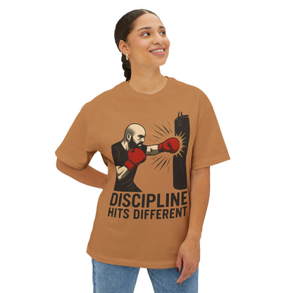 Discipline Hits Different with a Left Jab and Gloves - Spirit Unisex Oversized Tee, Motivational Fitness Shirt, Boxing Apparel, Gym T-Shirt, Gift for Gym Lovers