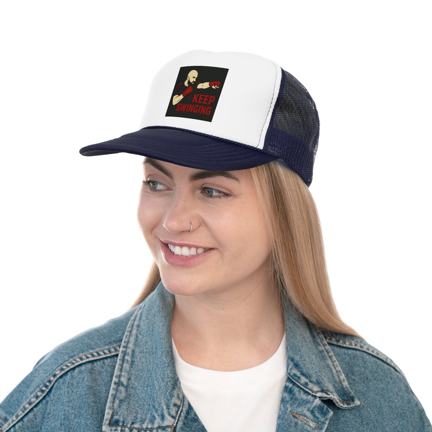 Keep Swinging Trucker Cap - Motivational Hat for Fighters & Sports Enthusiasts