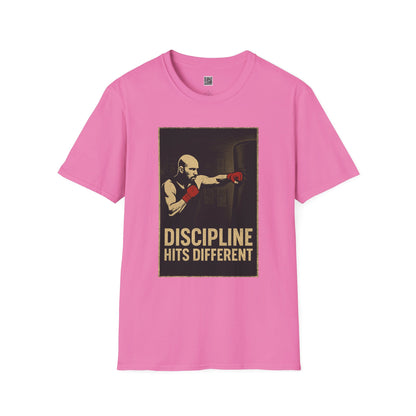 Motivational Unisex Softstyle T-Shirt - 'Discipline Hits Different' - with a Jab