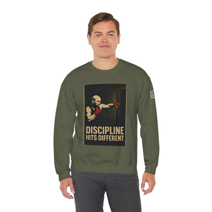 Motivational Sweatshirt - Discipline Hits Different - Unisex Crewneck - Fitness Gift - Workout Apparel - Casual Sport Style - Gym Wear