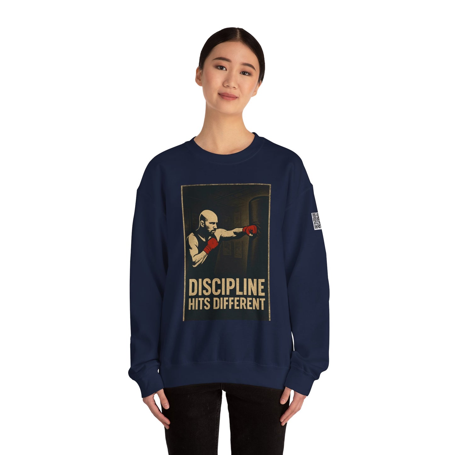Motivational Sweatshirt - Discipline Hits Different - Unisex Crewneck - Fitness Gift - Workout Apparel - Casual Sport Style - Gym Wear