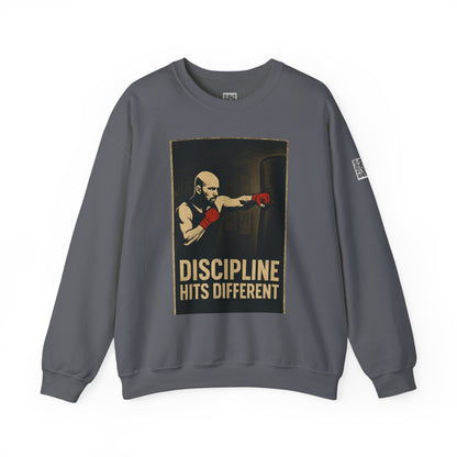 Motivational Sweatshirt - Discipline Hits Different - Unisex Crewneck - Fitness Gift - Workout Apparel - Casual Sport Style - Gym Wear