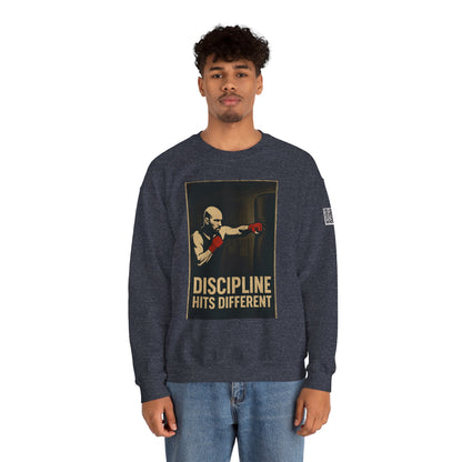Motivational Sweatshirt - Discipline Hits Different - Unisex Crewneck - Fitness Gift - Workout Apparel - Casual Sport Style - Gym Wear