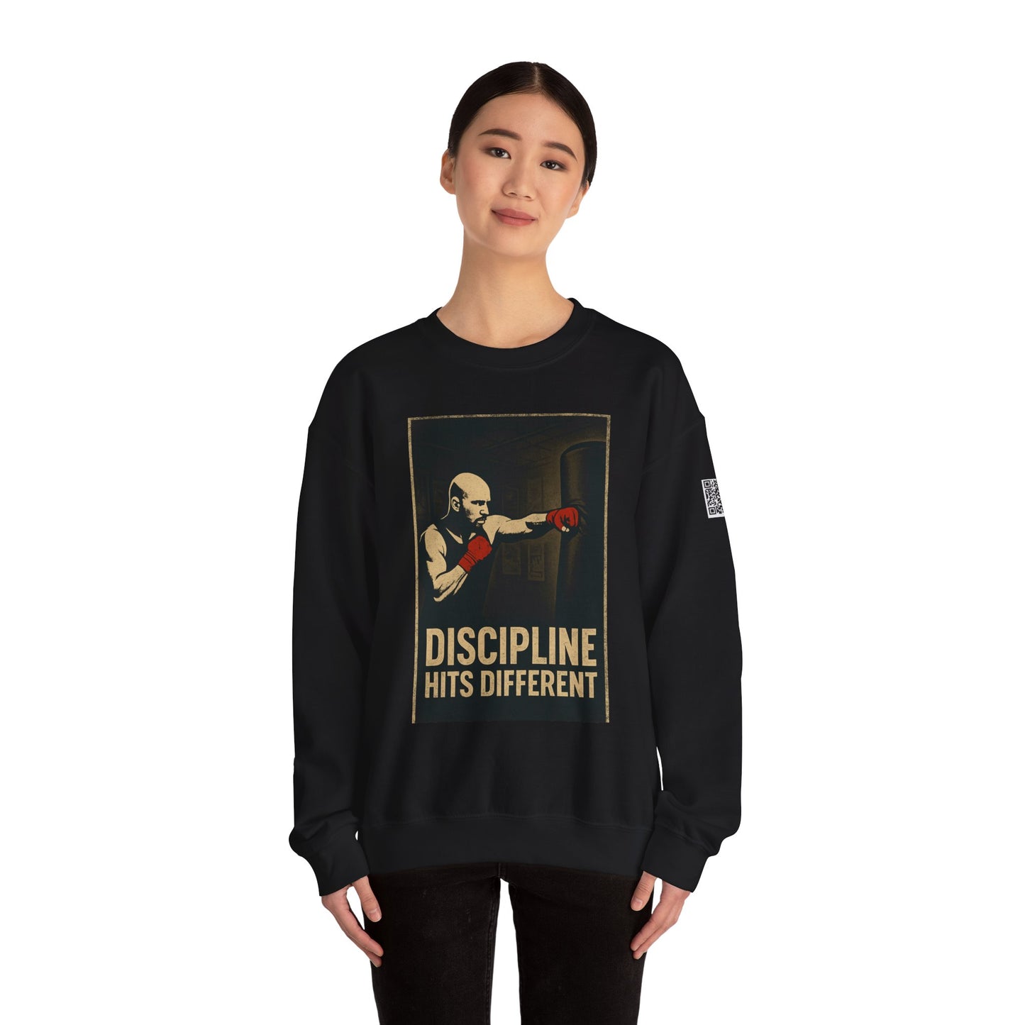 Motivational Sweatshirt - Discipline Hits Different - Unisex Crewneck - Fitness Gift - Workout Apparel - Casual Sport Style - Gym Wear