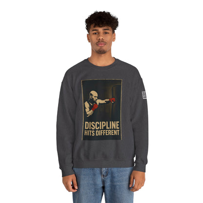 Motivational Sweatshirt - Discipline Hits Different - Unisex Crewneck - Fitness Gift - Workout Apparel - Casual Sport Style - Gym Wear
