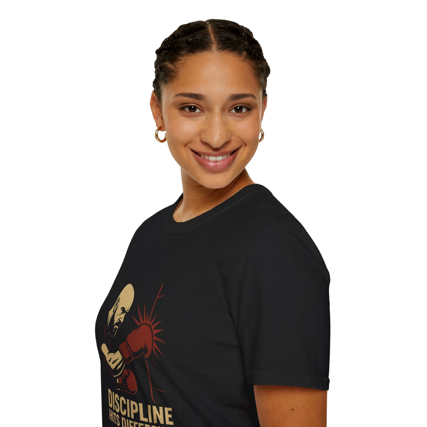 Motivational Unisex Softstyle T-Shirt - 'Discipline Hits Different' - with a Right Hook