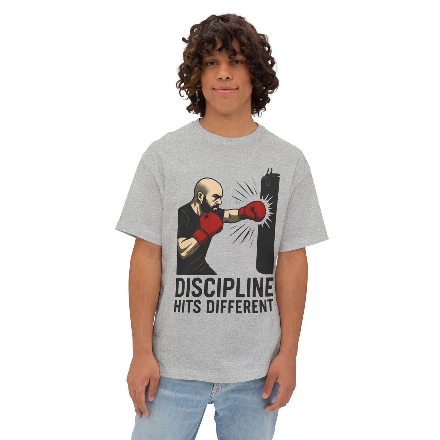 Discipline Hits Different with a Left Jab and Gloves - Spirit Unisex Oversized Tee, Motivational Fitness Shirt, Boxing Apparel, Gym T-Shirt, Gift for Gym Lovers
