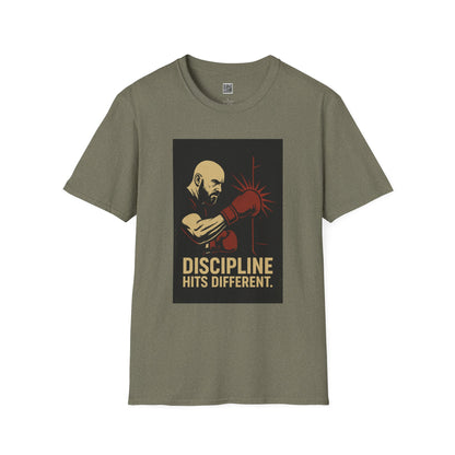Motivational Unisex Softstyle T-Shirt - 'Discipline Hits Different' - with a Right Hook