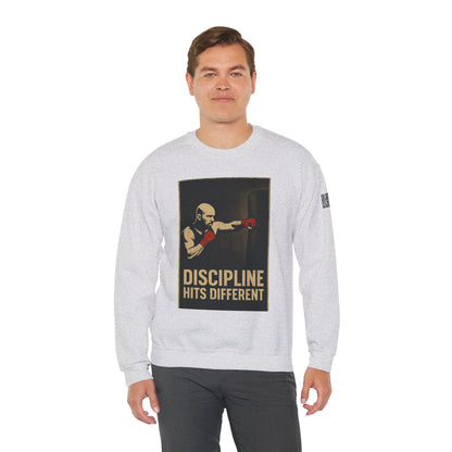 Motivational Sweatshirt - Discipline Hits Different - Unisex Crewneck - Fitness Gift - Workout Apparel - Casual Sport Style - Gym Wear