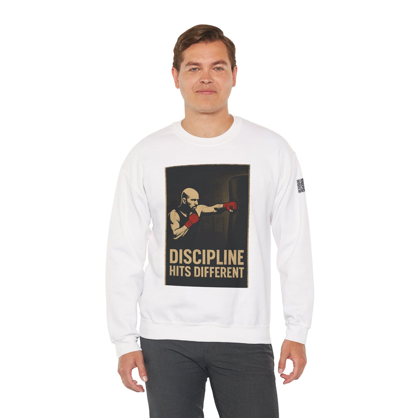 Motivational Sweatshirt - Discipline Hits Different - Unisex Crewneck - Fitness Gift - Workout Apparel - Casual Sport Style - Gym Wear