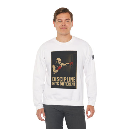 Motivational Sweatshirt - Discipline Hits Different - Unisex Crewneck - Fitness Gift - Workout Apparel - Casual Sport Style - Gym Wear