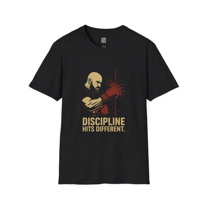 Motivational Unisex Softstyle T-Shirt - 'Discipline Hits Different' - with a Right Hook
