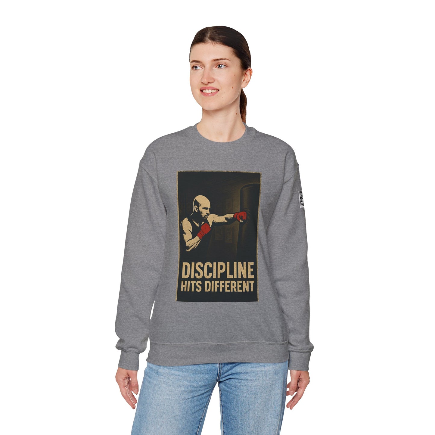 Motivational Sweatshirt - Discipline Hits Different - Unisex Crewneck - Fitness Gift - Workout Apparel - Casual Sport Style - Gym Wear