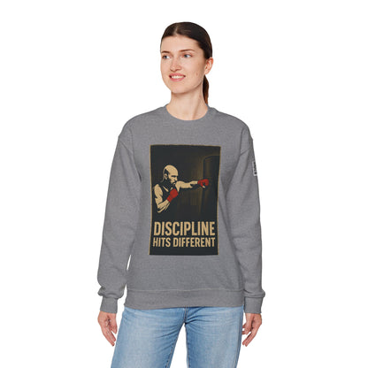 Motivational Sweatshirt - Discipline Hits Different - Unisex Crewneck - Fitness Gift - Workout Apparel - Casual Sport Style - Gym Wear